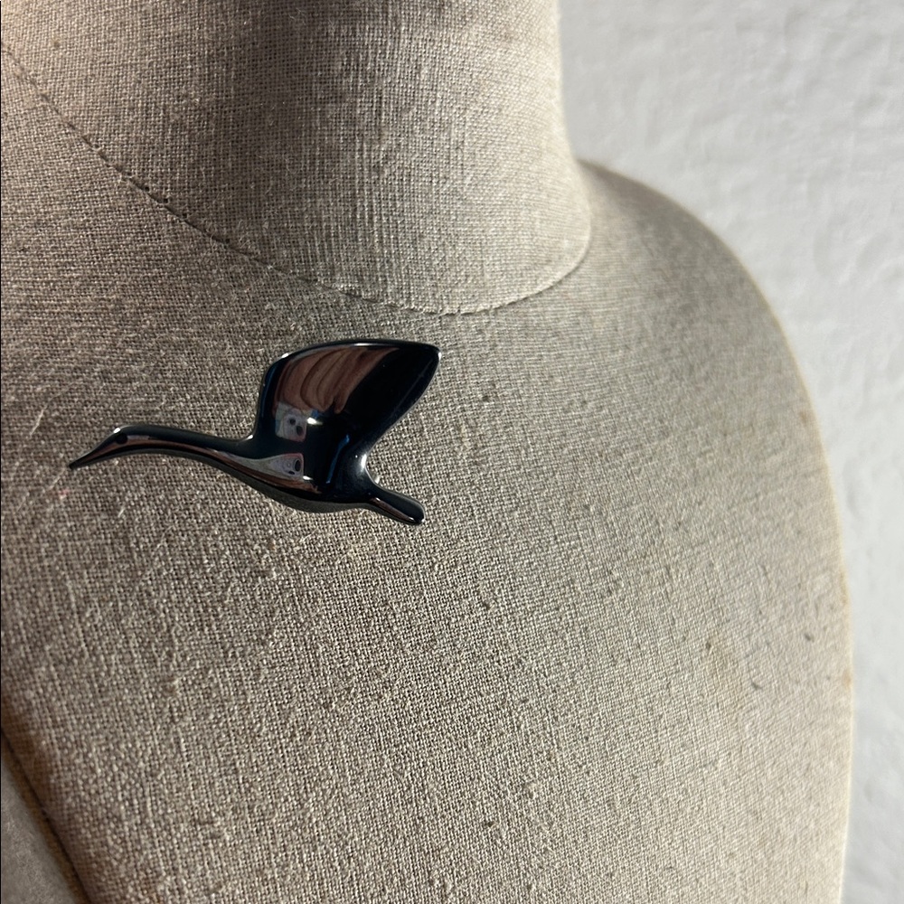 Hematite goose duck brooch Minimal nature core,